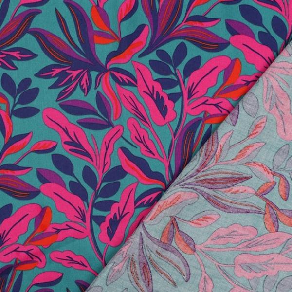 Satin Baumwolle Petrol Lush Leaves von Nerida Hansen